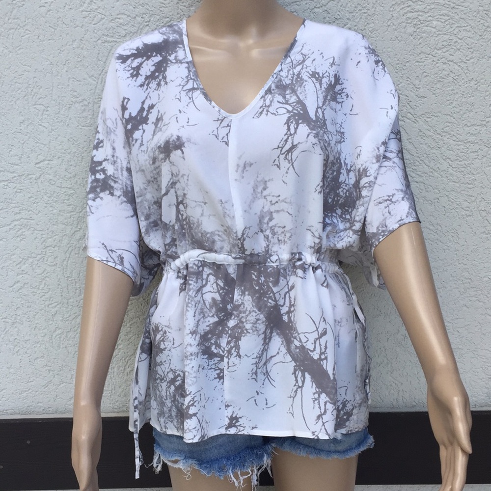 Gemma tie dye silk top gray white XS